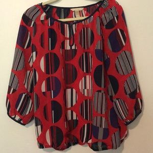 EUC fun red sheer blouse; size Large